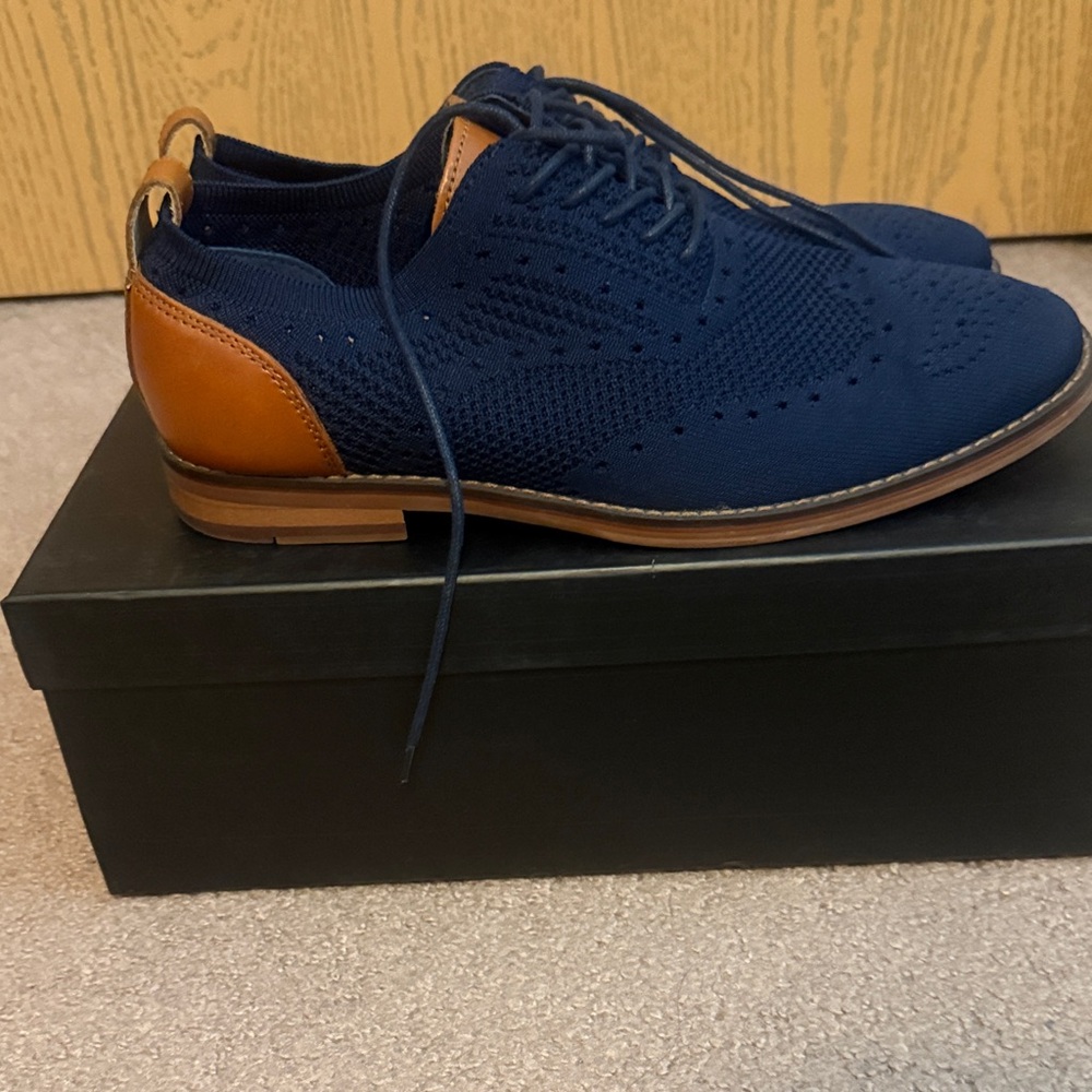 Men's Blue Knit Oxford Shoes with Brown Leather Accent